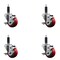 Service Caster 3'' Red Poly Swivel 1'' Expanding Stem Caster Set with Brake, 4PK SCC-EX20S314-PPUB-RED-TLB-1-4 - alternate 1